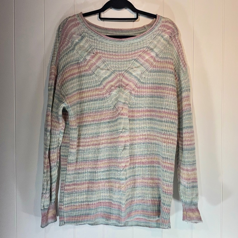 LC Lauren Conrad Women Pastel Space Dye Cable Knit Sweater Pink Blue Large